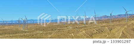 Aerial Wind Turbines Panorama Mojave Desert Renewable Energy California Aerial Wind Turbines Panorama Mojave Desert Renewable Energy California 133901297