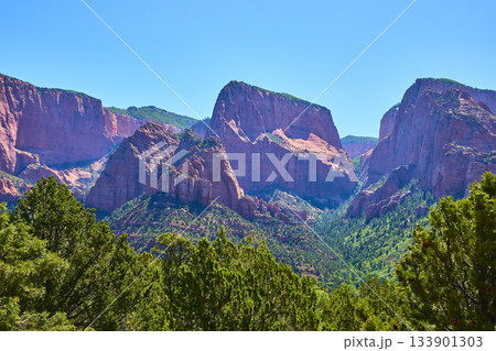 Kolob Canyon Red Rock Cliffs and Green Valley in Zion National Park Utah 133901303