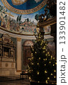 Basilica of the Holy Cross in Jerusalem Rome apse with mosaic baldachin and nativity scene Christmas decorations ornate Catholic church interior editorial use only. High quality photo 133901482