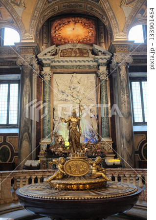 Basilica of Saint Mary Major Rome ornate gilded altar with reliquary marble columns baroque chapel interior sacred art vertical composition editorial use only. High quality photo 133901484