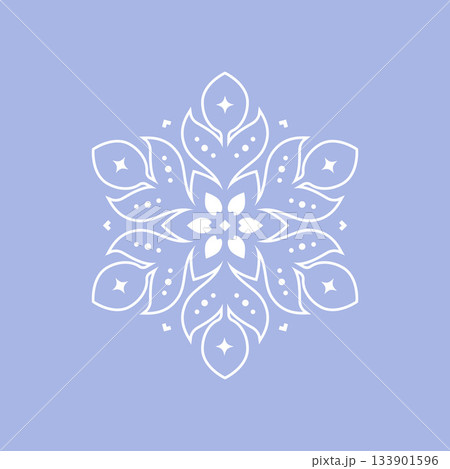 White snowflake mandala on lavender background White snowflake mandala on lavender background 133901596
