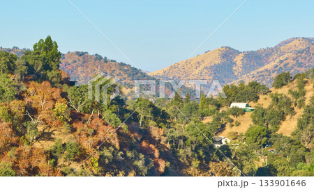 Aerial California Foothills Autumn Trees and Rural Homes Near Three Rivers Aerial California Foothills Autumn Trees and Rural Homes Near Three Rivers 133901646
