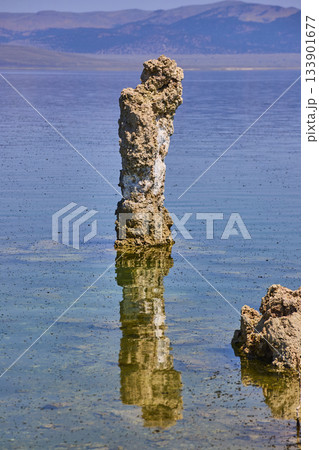 Tufa Tower Reflection in Clear Water at Mono Lake California 133901677