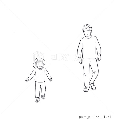 パパと歩く子どもの線画|Father and child walking line art パパと歩く子どもの線画|Father and child walking line art 133901971