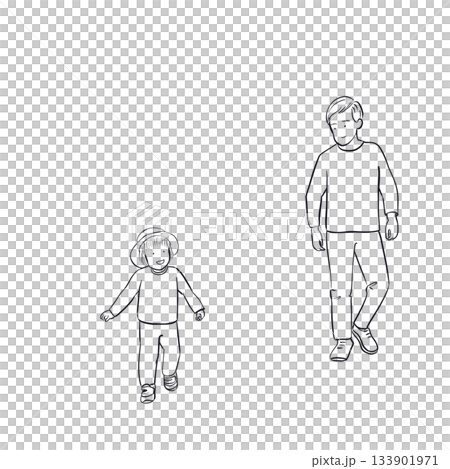 パパと歩く子どもの線画|Father and child walking line art パパと歩く子どもの線画|Father and child walking line art 133901971