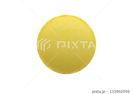 Yellow medicine pill tablet isolated on white background 133902056