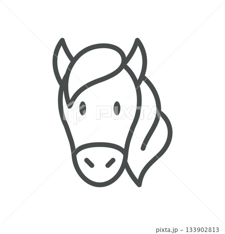 Horse Milk Animal Icon. Thin Line Illustration of Mare Head with Mane for Traditional Kumis Dairy, Farming and Rural Nutrition. Isolated Horse Head Vector Linear Icon. 133902813