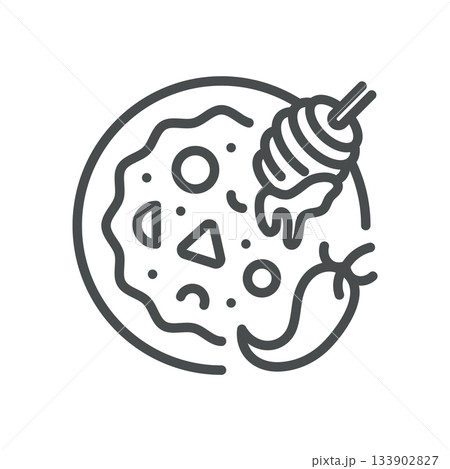 Spicy Honey Pizza Icon. Thin Line Illustration of Pizza with Honey Drizzle and Chili Pepper, Representing Sweet and Spicy Pizza Fusion, Gourmet Flavor and Trendy Topping. 133902827
