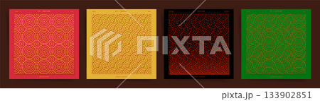 Chinese New Year Lunar Pattern Set. Red Wave Circle Festival Cover Design. Red, gold, black and jade wave circles for prosperous holiday design. 133902851
