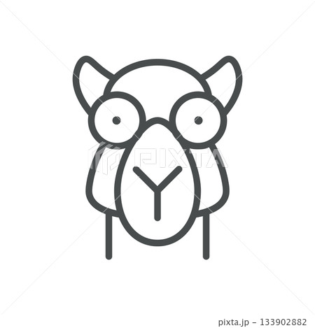 Camel Milk Animal Icon. Thin Line Illustration of Camel Head Front View for Desert Dairy Farming, Organic Nutrition and Livestock Production. Isolated Camel Head Vector Linear Icon. 133902882