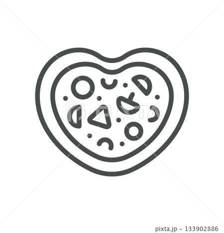 Heart Shaped Pizza Icon. Simple Line Illustration of Romantic Pizza Dinner with Heart Crust and Toppings, Representing Love Celebration, Date Night and Valentine Meal. Heart Shaped Pizza Icon. Simple Line Illustration of Romantic Pizza Dinner with Heart Crust and Toppings, Representing Love Celebration, Date Night and Valentine Meal. 133902886