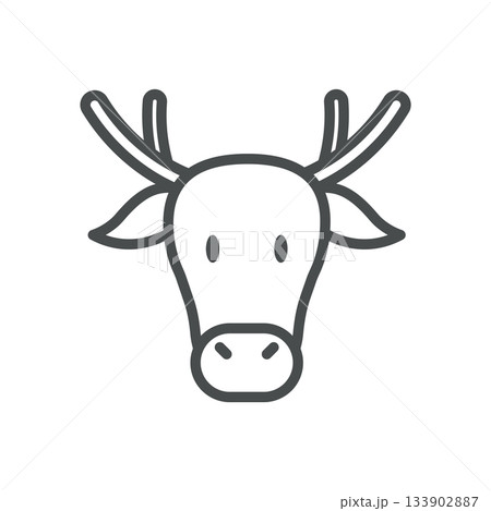 Reindeer Milk Animal Icon. Thin Line Illustration of Reindeer Head with Antlers for Arctic Dairy Farming, Traditional Nutrition and Northern Livestock. Isolated Reindeer Head Vector Linear Icon. 133902887