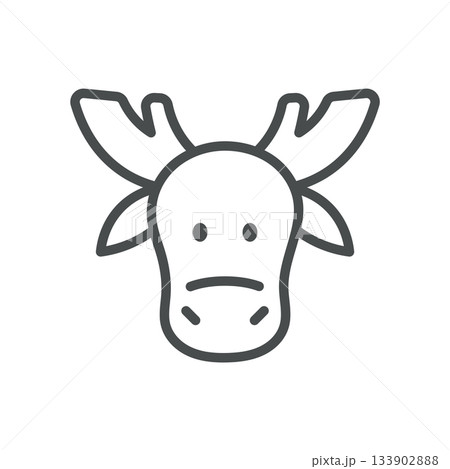 Moose Milk Animal Icon. Thin Line Illustration of Moose Head with Antlers for Northern Dairy Farming and Forest Nutrition. Isolated Moose Head Vector Linear Icon. 133902888