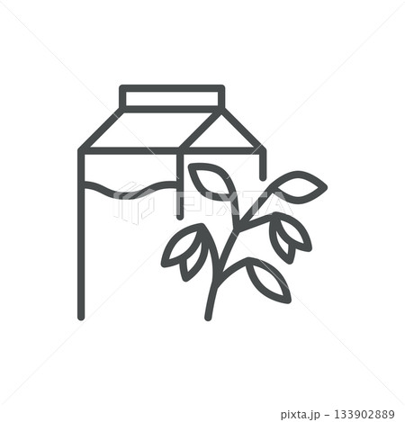 Oat Milk Icon. Thin Line Oat Milk Illustration of Carton and Oat Stalk, Representing Plant Based Beverage, Vegan Drink Alternative, Organic Dairy Free Grain Nutrition. Minimal Outline Vector Sign. 133902889