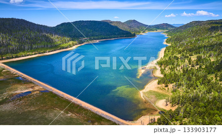 Aerial Pristine Mountain Lake Forest and Shoreline in Summer Utah Aerial Pristine Mountain Lake Forest and Shoreline in Summer Utah 133903177