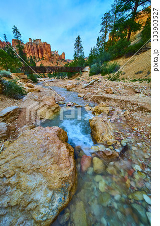 Mossy Cave Trail Creek Bridge and Hoodoo Formations in Bryce Canyon National Park 133903527
