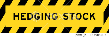 Yellow and black color with line striped label banner with word hedging stock 133904093