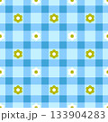Blue gingham background with small white, green daisy flowers seamless pattern design. Vector illustration sweet, retro picnic style 133904283