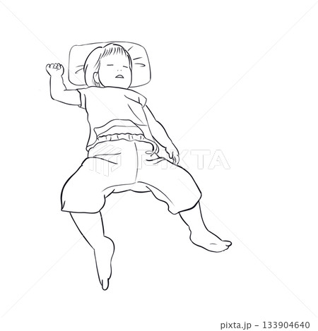 爆睡する子どもの線画｜Sleeping child line art 133904640