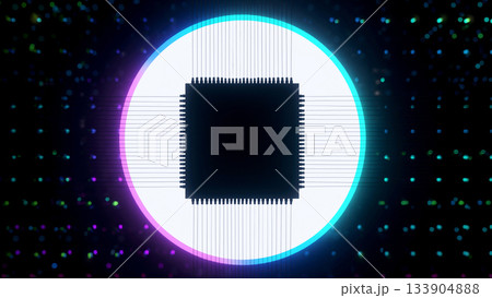 ネオン発光し高速処理する青紫のチップがきらめき未来の可能性を感じる瞬間のコンピューター上の基盤AI ネオン発光し高速処理する青紫のチップがきらめき未来の可能性を感じる瞬間のコンピューター上の基盤AI 133904888