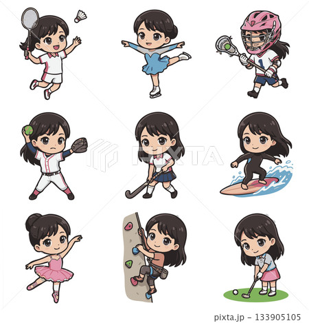 多様なスポーツをする少女のイラストセット 133905105