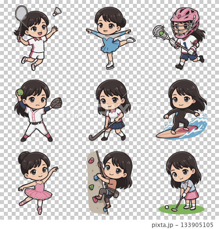 多様なスポーツをする少女のイラストセット 133905105
