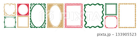Hand drawn doodle holiday frame, Christmas holiday border set, traditional winter celebration decor. 133905523