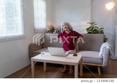 Stressed Senior Woman with Laptop at Home Stressed Senior Woman with Laptop at Home 133906198