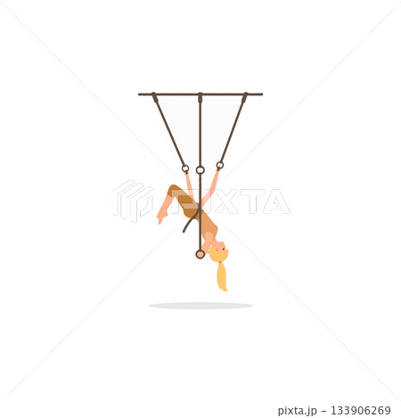A young woman practices aerial fitness using rings suspension for a challenging acrobatic and A young woman practices aerial fitness using rings suspension for a challenging acrobatic and 133906269