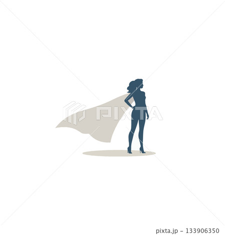 Empowered silhouette of a woman adorned with a flowing cape embodies strength independence and Empowered silhouette of a woman adorned with a flowing cape embodies strength independence and 133906350