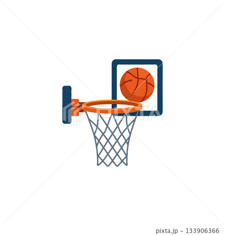 Illustrated basketball hoop image depicting a ball in the net, a vibrant sports symbol for Illustrated basketball hoop image depicting a ball in the net, a vibrant sports symbol for 133906366