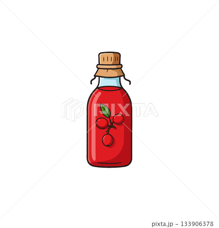 Vibrant red elixir in a glass bottle evoking a sense of natural remedy and wellness product Vibrant red elixir in a glass bottle evoking a sense of natural remedy and wellness product 133906378