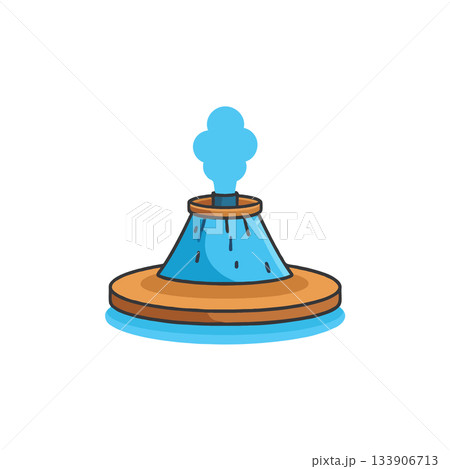 Stylized volcano eruption illustration showcases geological process with rising steam plume Stylized volcano eruption illustration showcases geological process with rising steam plume 133906713