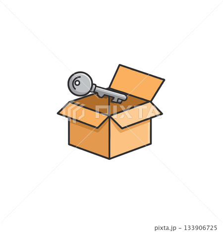 Unlocking potential security: a key resting atop an open box revealing access and solutions 133906725
