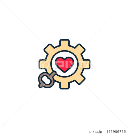 Heart shaped inside gear mechanism symbolizing care, mechanical processes, engineering, precision Heart shaped inside gear mechanism symbolizing care, mechanical processes, engineering, precision 133906736