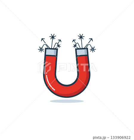 Stylized horseshoe magnet attracting filings illustrating fundamental principles of physics and Stylized horseshoe magnet attracting filings illustrating fundamental principles of physics and 133906922