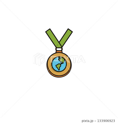 Global Recognition Illustration: World map emblem symbolizing international success and Global Recognition Illustration: World map emblem symbolizing international success and 133906923