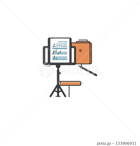 Minimalist music scene setup depicting artistic preparation and musical arrangements within an Minimalist music scene setup depicting artistic preparation and musical arrangements within an 133906931