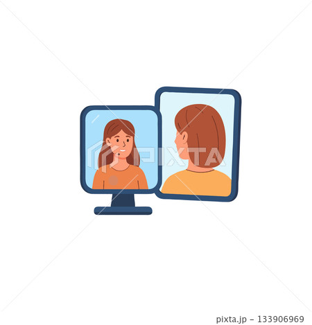 Digital self reflection woman image symbolizes online presence identity through technology and 133906969