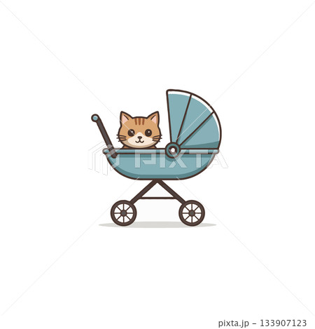 Cute feline friend relaxing in a stylish stroller adding a whimsical touch illustration of 133907123