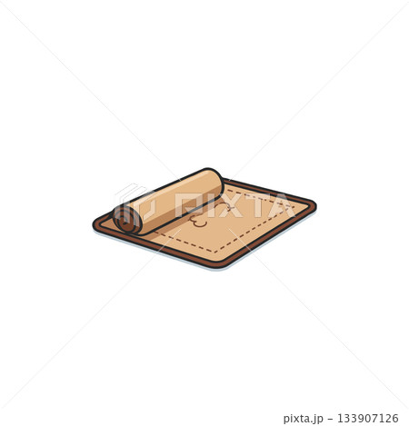 Rolled up mat illustration showcasing practice for wellness and mindful exercises on a flat Rolled up mat illustration showcasing practice for wellness and mindful exercises on a flat 133907126