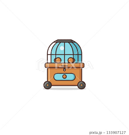 Stylized birdcage on a wheeled cabinet suggesting containment, domesticity, and minimalist design Stylized birdcage on a wheeled cabinet suggesting containment, domesticity, and minimalist design 133907127