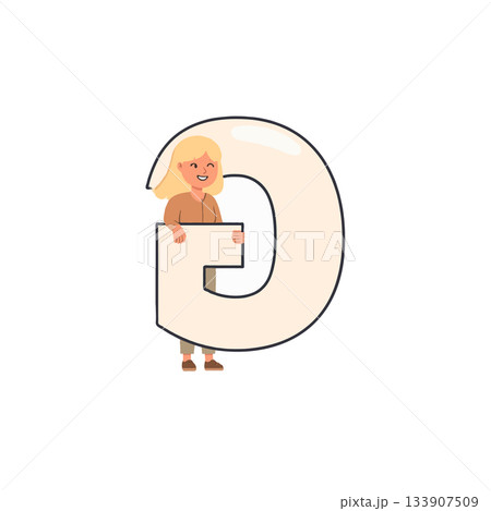 Charming girl embraces the letter 'G', inviting learning and playful exploration of the alphabet Charming girl embraces the letter 'G', inviting learning and playful exploration of the alphabet 133907509
