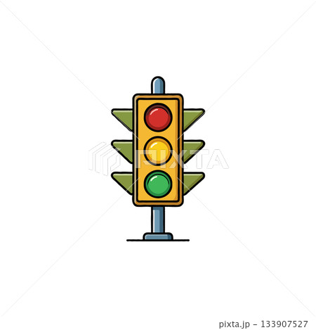 Cartoon depiction of a traffic signal illustrates orderly regulation of urban vehicular and 133907527