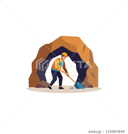A diligent worker digging deep into the earth, showcasing the commitment and challenges of 133907644