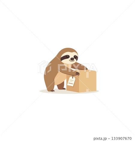 Sloth Delivery Adorable sloth pushing a cardboard box, perfect...のイラスト素材 [133907670 ...