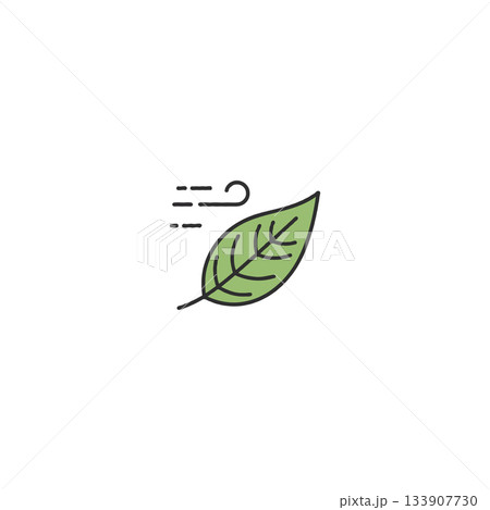 Minimalist depiction of a singular leaf blown by a gentle breeze symbolizing nature and 133907730
