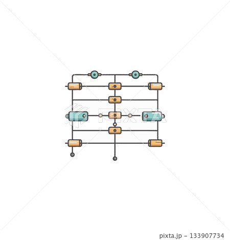 Intricate electronic circuit schematic diagram showcasing interconnected components and pathways Intricate electronic circuit schematic diagram showcasing interconnected components and pathways 133907734