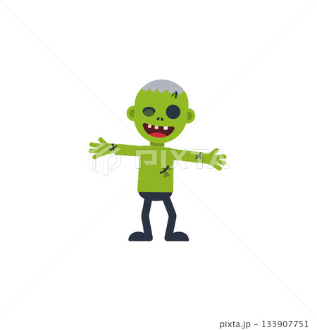 Cartoon zombie figure with outstretched arms evokes halloween themes for playful illustration work 133907751