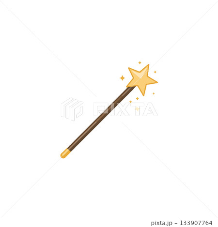 Golden star wand creating magic and wonder in a bright, enchanting illustration for children's Golden star wand creating magic and wonder in a bright, enchanting illustration for children's 133907764